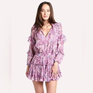 MISA Los Angeles Purple/Lilac Floral Long Sleeve Mini Dress